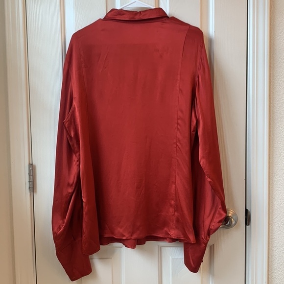 Marina Rinaldi Camicia 100% Silk Satin Red Button Up Shirt size 25 L/XL - Picture 9 of 11